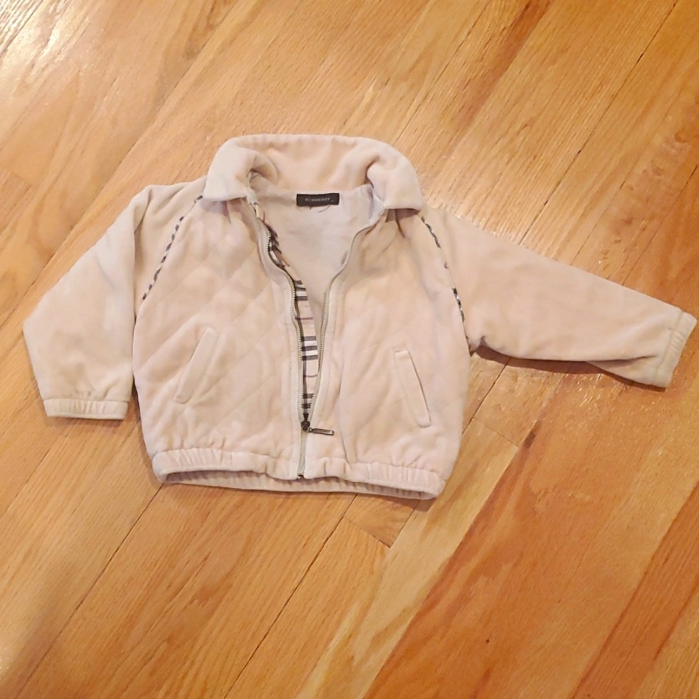 Burberry Jacket 2T girls or boys velvet velour fabric Beige color with trim